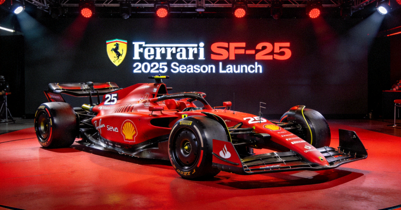 法拉利2025赛季全新赛车SF-25在马拉内罗发布会现场红色涂装展示